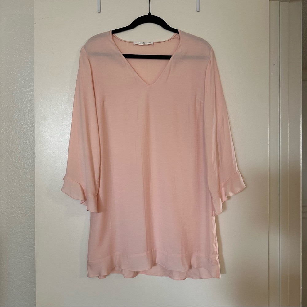 NWT Amanda Uprichard Blush Pink Ruffle Long Sleeve Mini Dress